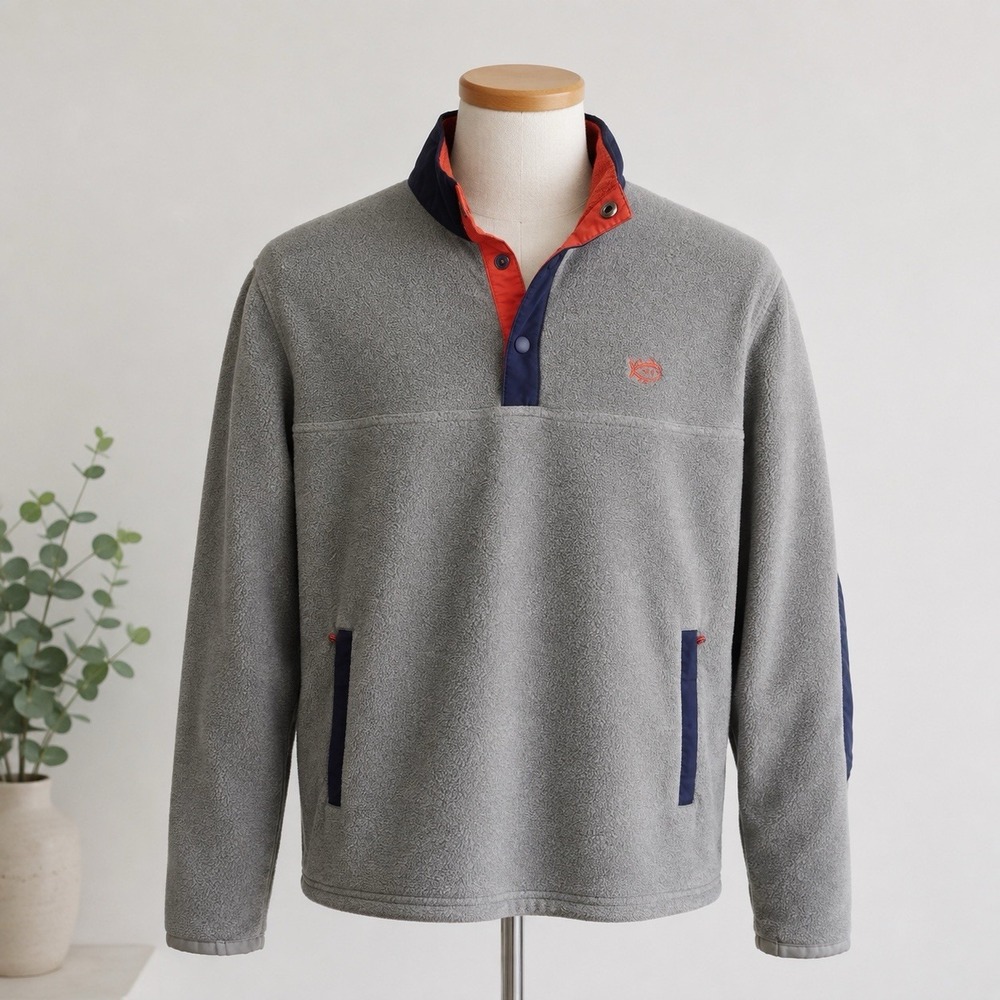 Southern Tide 1/4 Zip Navigational Fleece Mens XL Gray Pullover Nautical Boating